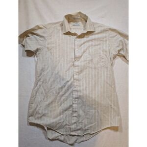 VAN HEUSEN Mens Tan Striped Half Sleeve Dress Shirt Size 15 1/2